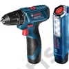 Bosch GSR 120-LI akkus fúró-csavarbehajtó 2x2.0Ah koffer + GLI 12V-300 akkus lámpa