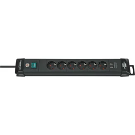 Brennenstuhl Premium-Line 6 dugaszhelyes elosztó kapcsolóval, USB töltővel 3m fekete