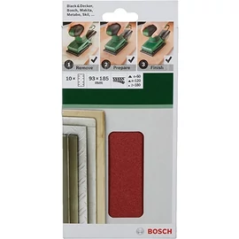 Bosch 10 részes csiszolólapkészlet rezgőcsiszolókhoz 93x185 mm, 8 lyuk, P60, P120, P180