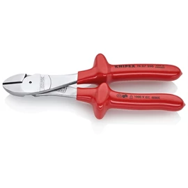 Knipex erőkímélő oldalcsípő fogó krómozott, mártott nyél VDE 200 mm