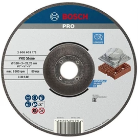 Bosch PRO Stone kötőanyaggal készült vágótárcsa, 180 x 3 x 22,23 mm, süllyesztett középrésszel
