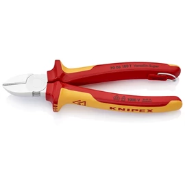 Knipex oldalcsípő fogó krómozott VDE 180 mm, rögzítőszemmel