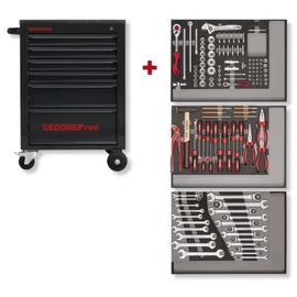 GedoreRed komplett szerszámkocsi MECHANIC szerszámokkal 129 részes 6 fiókos