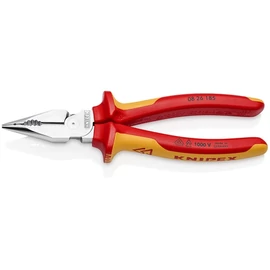 KNIPEX 08 26 185 Hegyes kombinált fogó többkomponensű burkolattal szigetelt, VDE krómozott 185 mm
