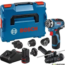 Bosch GSR 12V-35 FC Akkus fúrócsavarozó (2x3.0 Ah akkuval, GAL 12V-40 töltővel, GFA 12-H, GFA 12-B, GFA 12-W, GFA 12-E, GFA 12-X, adapterekkel), L-Boxxban