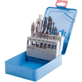 PTG egyvágásos menetfúró készlet DIN352 HSS, 15 részes M3-M12, fémdobozban