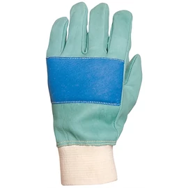 Bőrkesztyű zöld színmarha kék tenyérfolt szivacsbélés 10 T