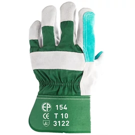 Bőrkesztyű szürke hasíték dupla bőr tenyér/zöld vászon 12
