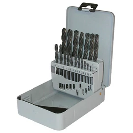 PTG csigafúró készlet hengerelt DIN338N HSS 1.0-10.0x0.5mm 19 részes fémdobozban