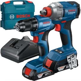 Bosch GDX 18V-285 akkus ütvecsavarozó + GSR 185-LI akkus fúrócsavarozó, 2x 2.0Ah akkumulátorral és GAL 18V-20 töltővel szerszámkofferben