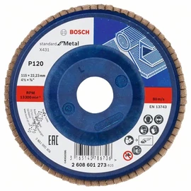 Bosch lamellás tárcsa 115x22.23 mm P120 fémhez Alox X431 egyenes műanyag