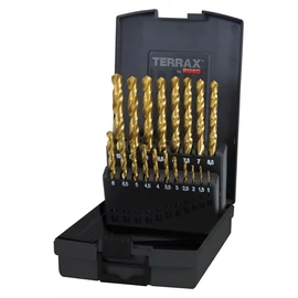 Terrax csigafúró készlet, DIN 338, N típus, HSS-G-TiN  – 1-10x0.5mm 19 részes