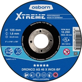 Osborn Xtreme vágókorong 125x1.6x22.23 egyenes AS 46 X inox