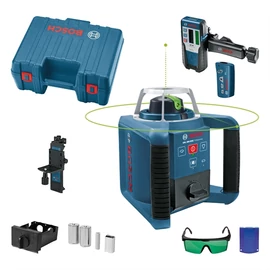 Bosch GRL 300 HVG zöld Forgólézer + LR 1G Lézervevő + RC 1 Távirányító + WM 4 Tartó