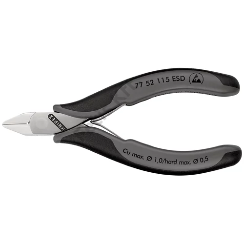 Knipex Elektronikai oldalcsípő fogó lapos fejű ESD többkomponensű nyél 115 mm