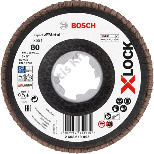 Bosch legyezőtárcsa 125x22.23 mm P80 fémhez X551 hajlított X-Lock