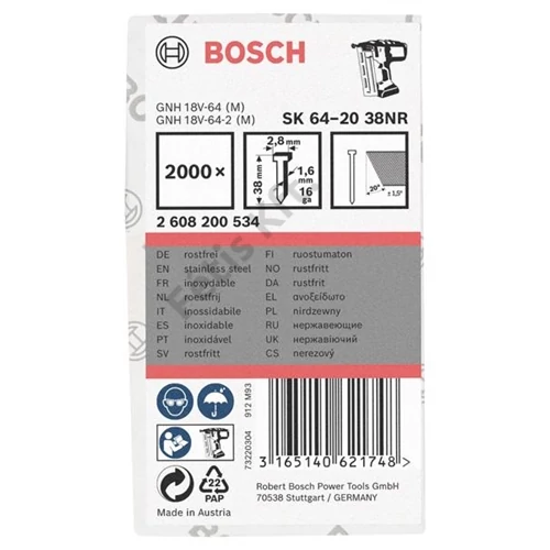 Bosch SK64-20 38NR 38mmX1,6mm rozsdamentes acél szeg