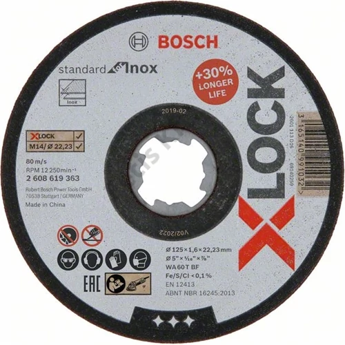 Bosch vágókorong 125x1.6 inoxhoz egyenes X-Lock