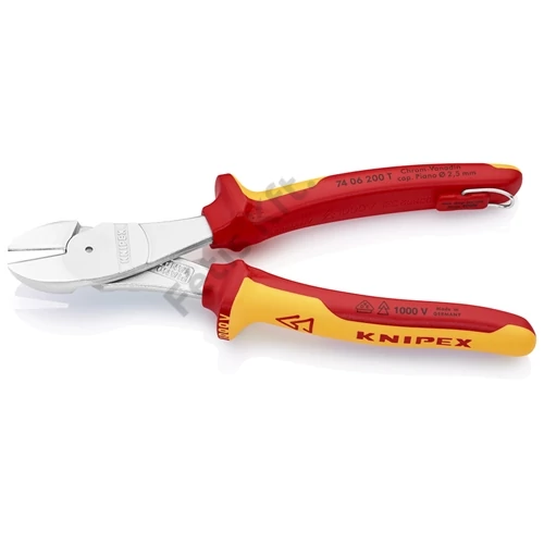 Knipex erőkímélő oldalcsípő fogó krómozott VDE 200 mm, rögzítőszemmel
