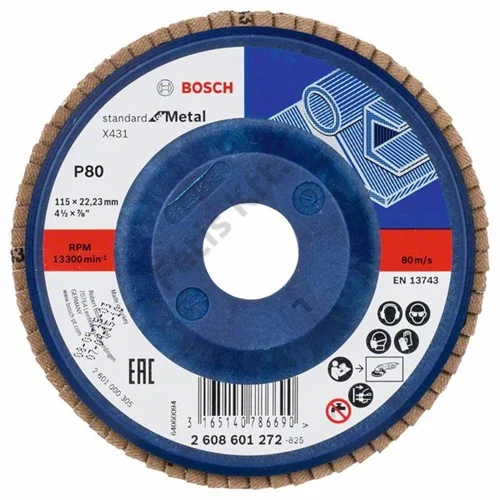 Bosch lamellás tárcsa 115x22.23 mm P80 fémhez Alox X431 egyenes műanyag