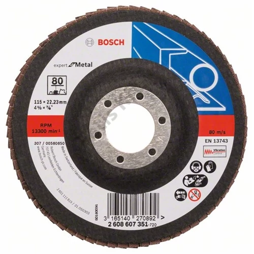 Bosch lamellás tárcsa 115x22.23 mm P80 fémhez Zirkon X551 egyenes üvegszál