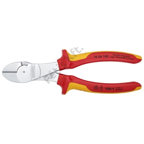 Knipex erőkímélő oldalcsípő fogó krómozott VDE 180 mm (bliszter)