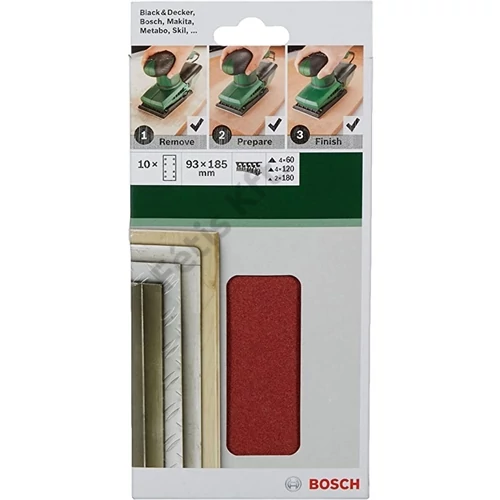 Bosch 10 részes csiszolólapkészlet rezgőcsiszolókhoz 93x185 mm, 8 lyuk, P60, P120, P180