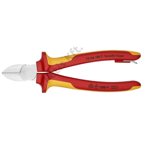 Knipex oldalcsípő fogó krómozott VDE 180 mm, rögzítőszemmel