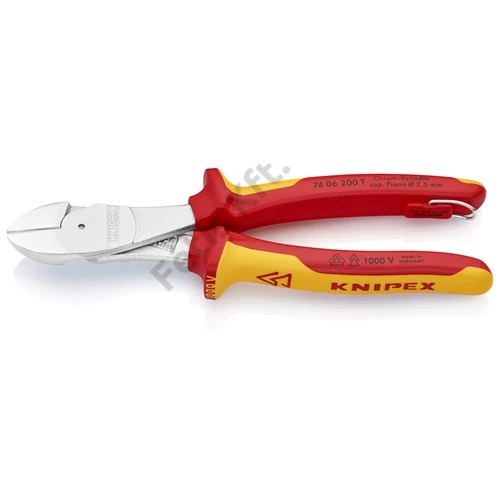 Knipex erőkímélő oldalcsípő fogó krómozott VDE 200 mm, rögzítőszemmel