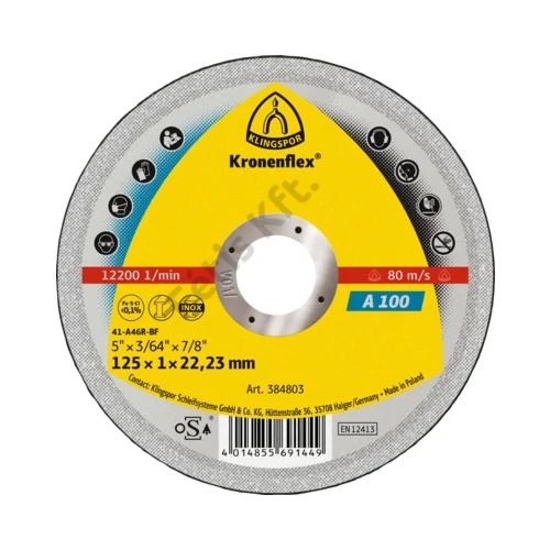 Klingspor Kronenflex A 100 Extra Vágókorongok, 125 x 1 x 22.23 mm egyenes