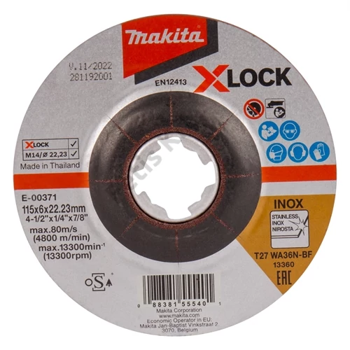 Makita csiszolókorong acél 115x6mm WA36N X-Lock