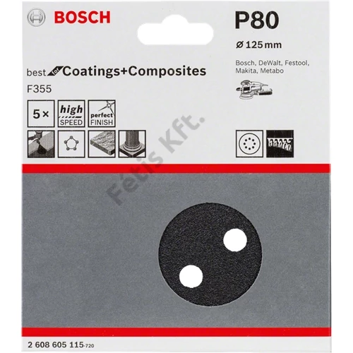 Bosch Best F355 tépőzáras csiszolópapír 125 mm P80 (5db/csomag)