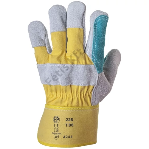 Bőrkesztyű dupla hasítékbőr tenyér/sárga vászon 8