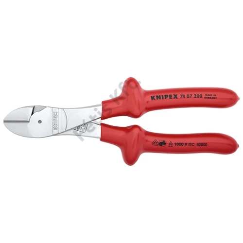 Knipex erőkímélő oldalcsípő fogó krómozott, mártott nyél VDE 200 mm