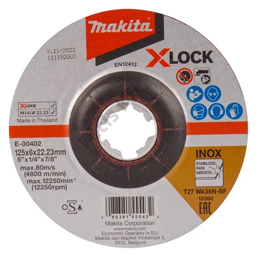 Makita csiszolókorong acél 125x6mm WA36N X-Lock