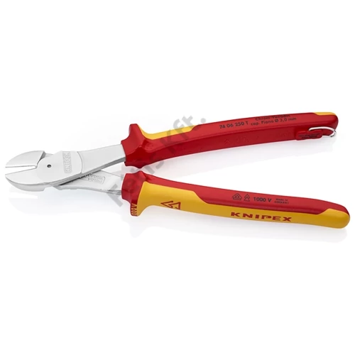 Knipex erőkímélő oldalcsípő fogó krómozott VDE 250 mm, rögzítőszemmel