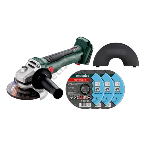 Metabo W 18 L BL 9-125 akkus sarokcsiszoló alapgép (akku és töltő nélkül), karton, clip + Ajándék 3db vágókorong + védőburkolat