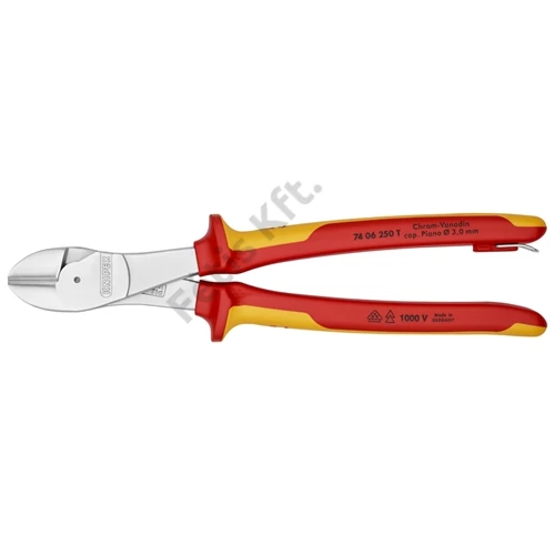 Knipex erőkímélő oldalcsípő fogó krómozott VDE 250 mm, rögzítőszemmel