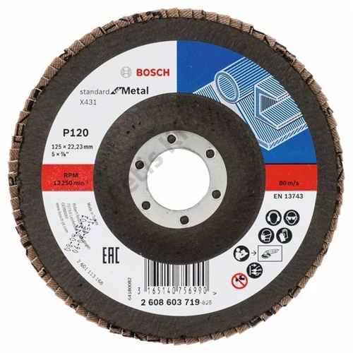 Bosch lamellás tárcsa 125x22.23 mm P120 fémhez Alox X431 egyenes üvegszál