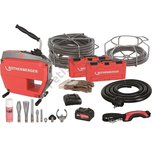 ROTHENBERGER R600 VarioClean akkumulátoros csőtisztító gép spirál/szerszám készlettel
