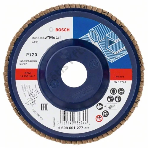 Bosch lamellás tárcsa 125x22.23 mm P120 fémhez Alox X431 egyenes műanyag