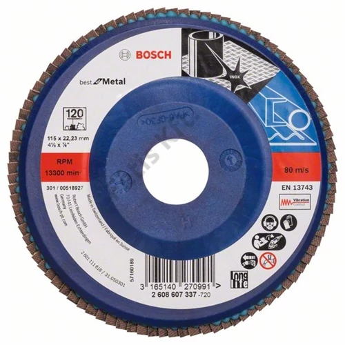 Bosch lamellás tárcsa 115x22.23 mm P120 fémhez Zirkon X571 egyenes műanyag