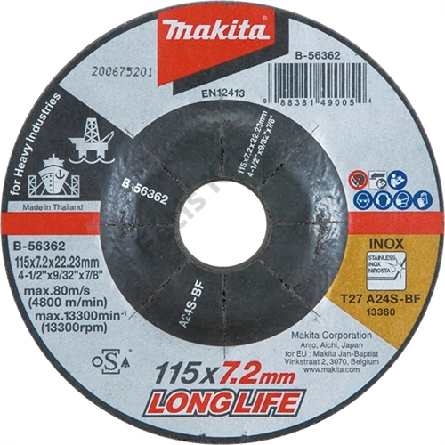 Makita csiszolókorong inox 125x6mm A24R long life