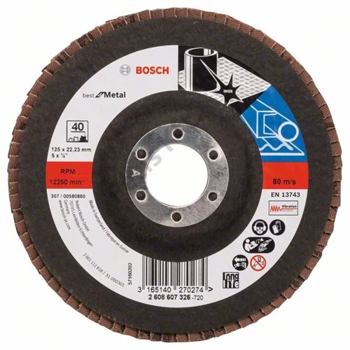 Bosch lamellás tárcsa 125x22.23 mm P40 fémhez Zirkon X571 egyenes üvegszál
