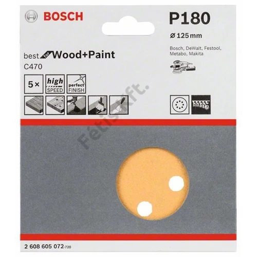 Bosch Expert C470 tépőzáras csiszolópapír, fához&festékhez, 5 db 125 mm, P180