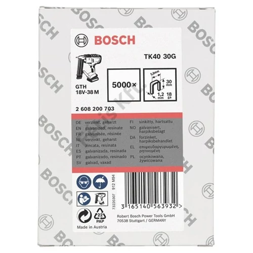Bosch Keskeny tűzőkapocs, TK40 30G 5000 db