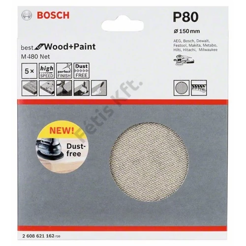 Bosch Expert M480 tépőzáras csiszolóháló, 5 db 150 mm, P80