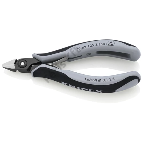 Knipex precíziós elektronikai oldalcsípő fogó ESD többkomponensű nyél barnított 125 mm