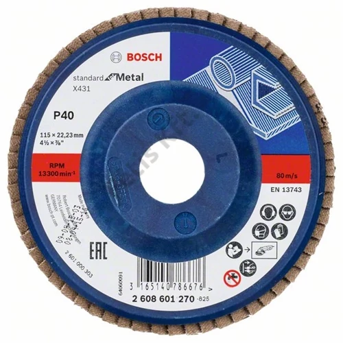 Bosch lamellás tárcsa 115x22.23 mm P40 fémhez Alox X431 egyenes műanyag