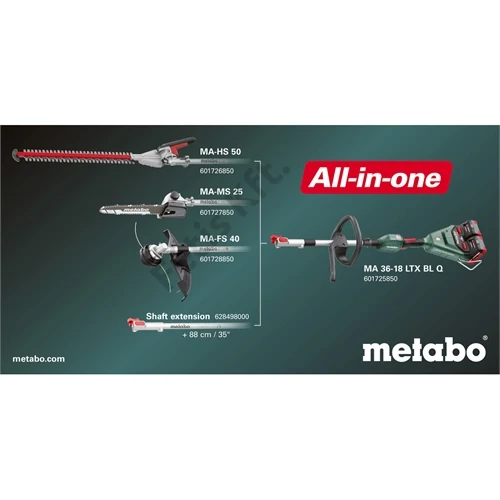 Metabo MA 36-18 LTX BL Q akkus kerti multifunkciós hajtómű alapgép (akku és töltő nélkül)